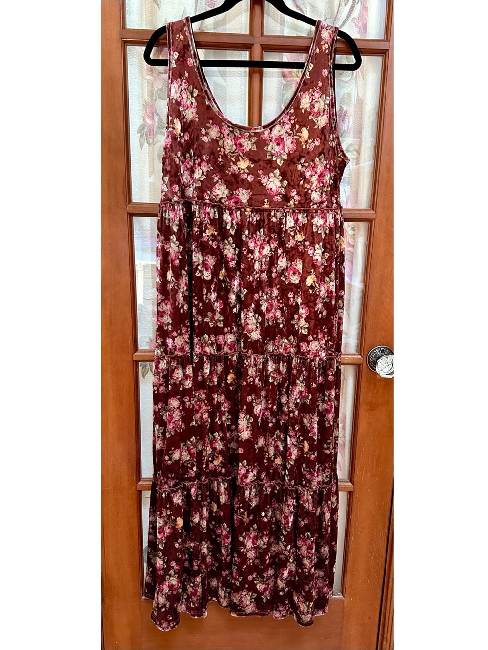 NATURAL LIFE Burgundy Velvet Floral Maxi Dress